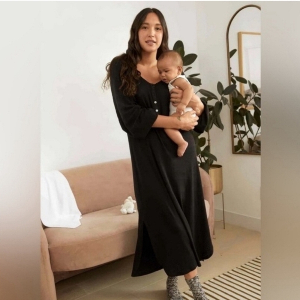 Hatch 100% cotton black pointelle nightgown, 0 xsmall